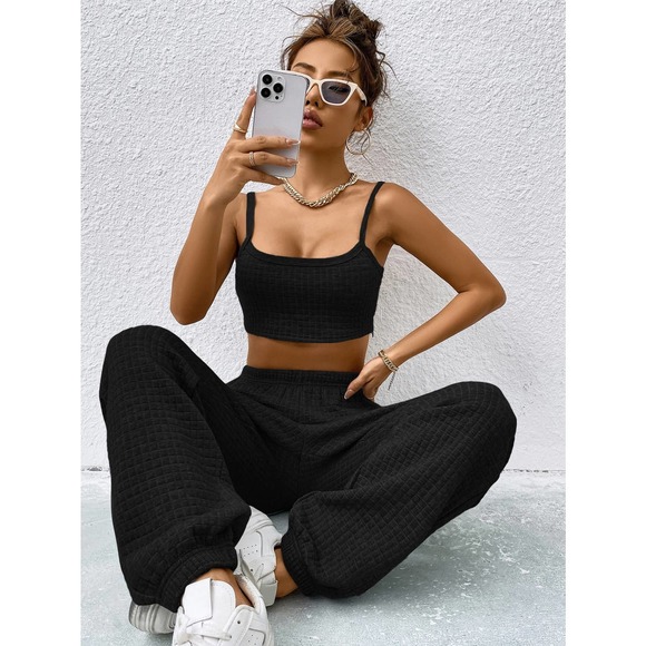 2 piece set: minimalist Crop Cami Top & Sweatpants light gray - Picture 4 of 11